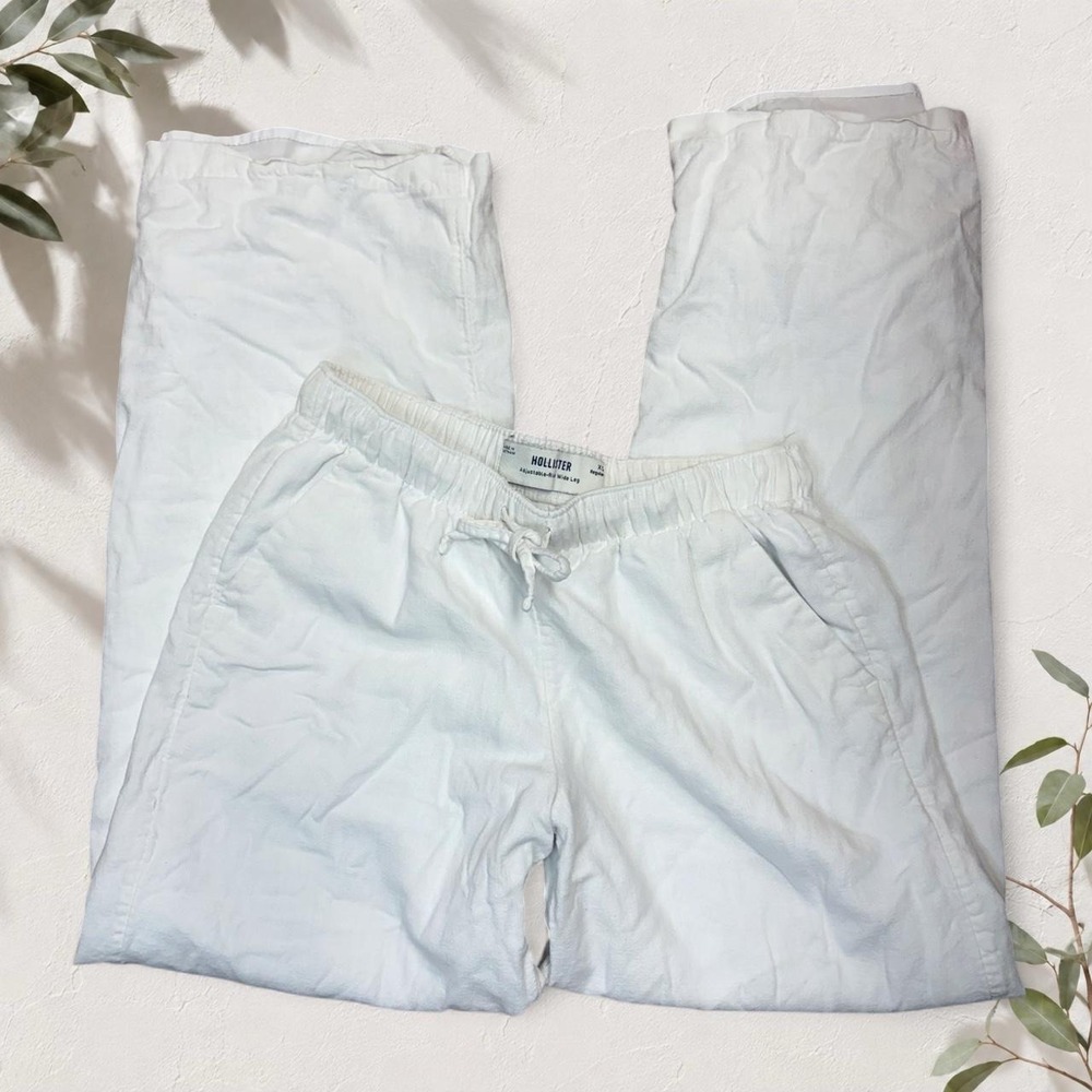 Hollister White Low Rise Wide Leg Linen Blend Pants XS Baggy Boho Coastal
